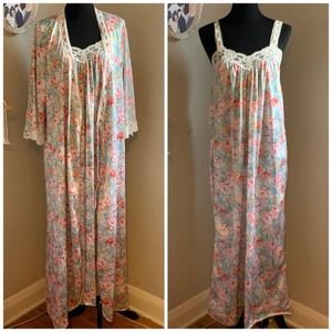 Vintage Floral Lace Trim Robe Set